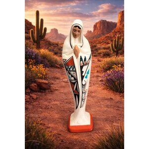 E.T. Sosie Madonna Southwestern Folk Art Geometric Design Santo Figure 9" Signed